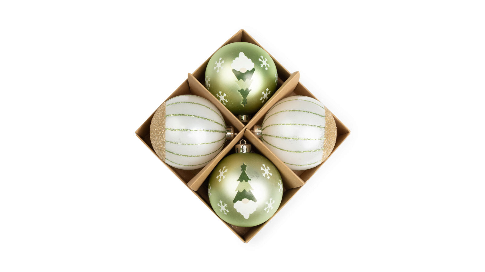 

Набор ёлочных игрушек 4 шт. Sphere Green-White 8, Sphere Green-White 8