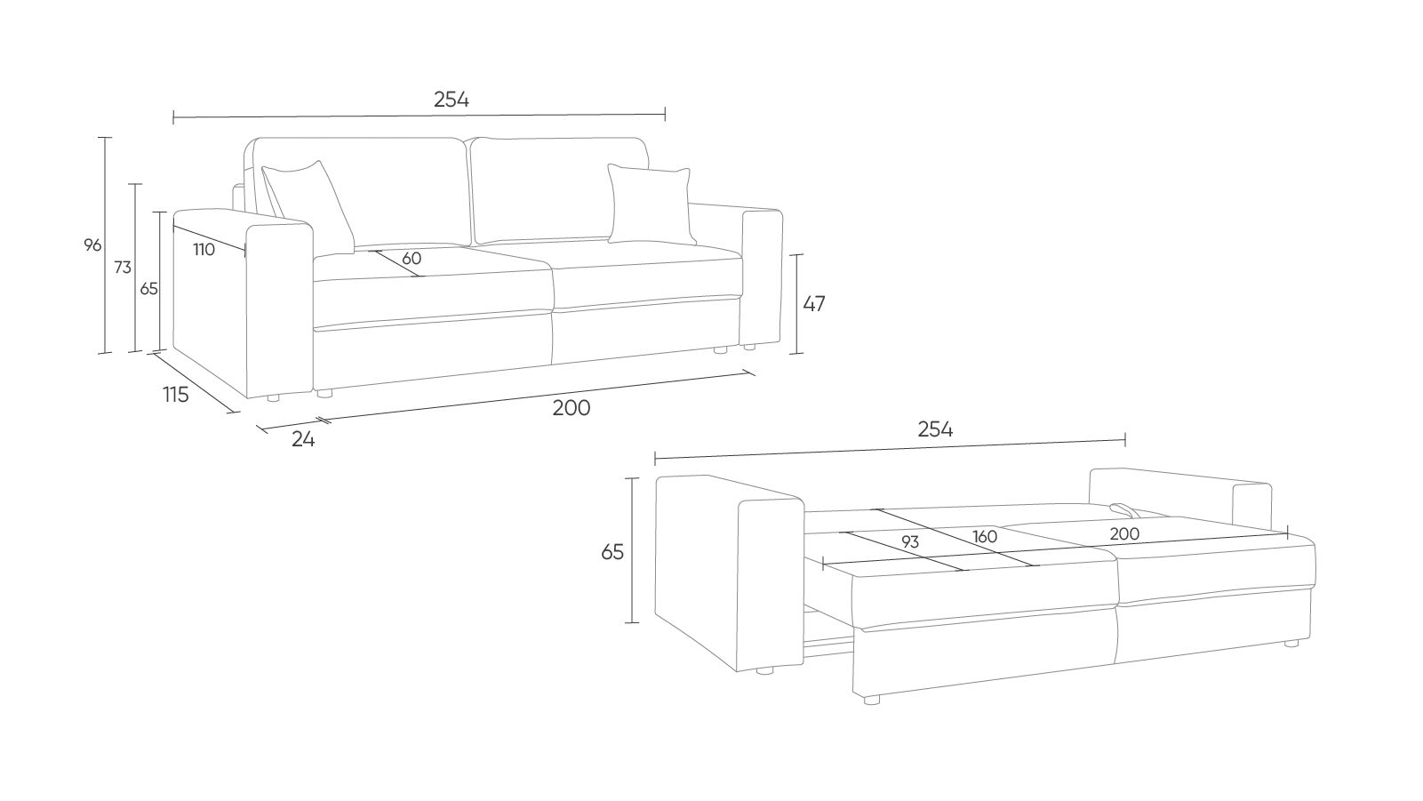 Прямой диван Conti, полка R