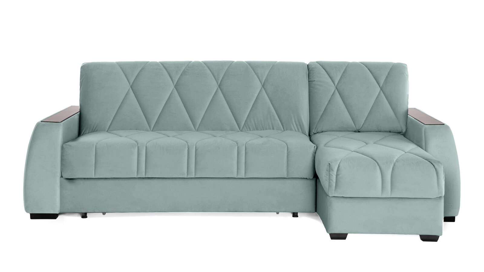 Угловой диван Domo Pro с анатомическим матрасом и накладкой Ясень, стежка ромб