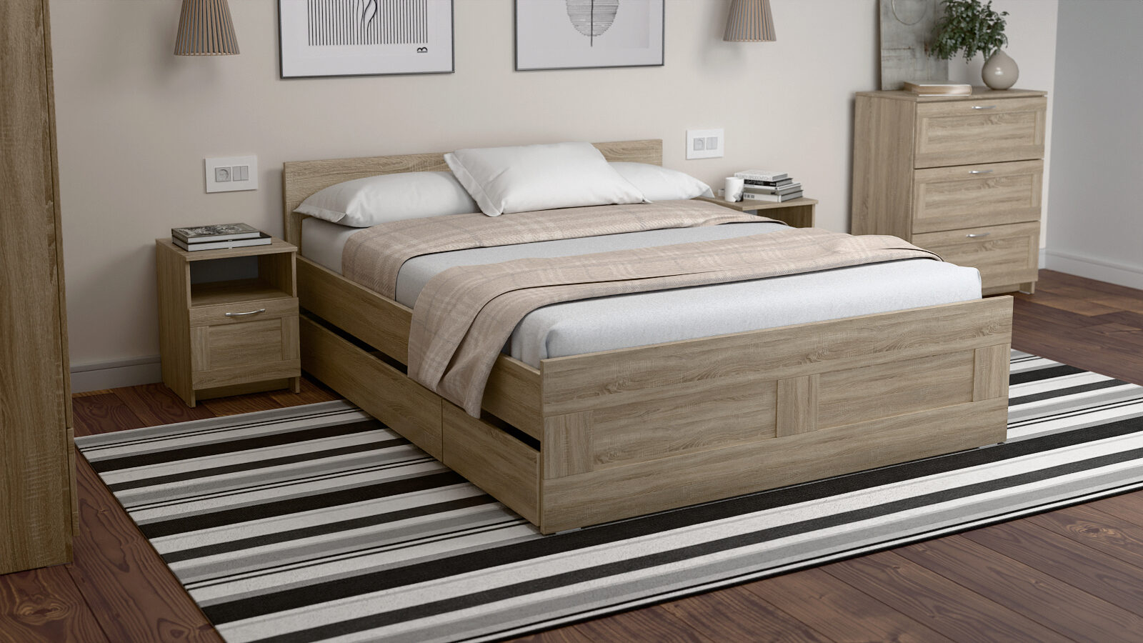 

Кровать с 2мя ящиками Istra Pro, цвет Сонома, Istra Pro, цвет Сонома